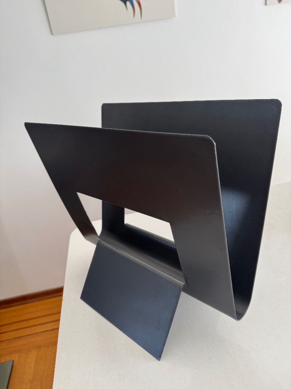 Postmodern metal modern magazine rack, metallic geometric storage filing shelf